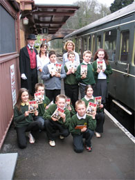 Pupils from Bishops Lydeard Primary School at Bishops Lydeard station on the West Somerset Railway.