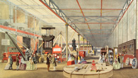 Machinery display showing steam and industrial contaptions from cranes to small hand tools