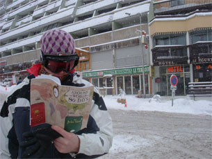 Penny England from Bradford on Avon sent a photo of her son reading the book at La Mongie in the Pyrenees at around 2,000 metres.