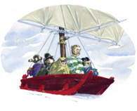 Across the snowy plains illustration (Illustration copyright James de la Rue) showing the land yacht