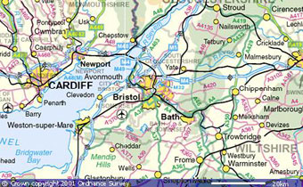 Greater Bristol 2001 © Crown copyright Ordnance Survey.