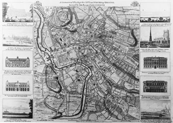 Scaled-down version of John Rocque's 1742 plan (1750) (Bristol's Museums, Galleries and Archives).