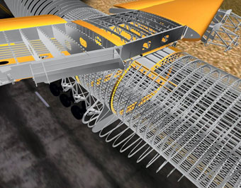 Computer-generated image of the structure of the Airbus A400M military transporter (Airbus).