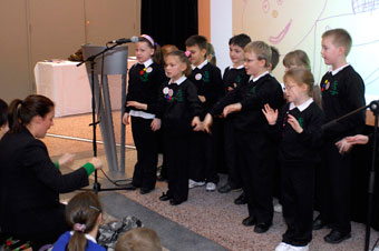 Pupils from Fair Furlong Primary perform their story about the unicorns of Bristol, written as part of the Portrait of a Nation project which is linked to the Great Reading Adventure. (Martin Chainey).