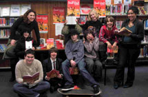 The Check It Out' group with books in Lyme Regis library. The group was set up by Dorset County Council's library and youth services.