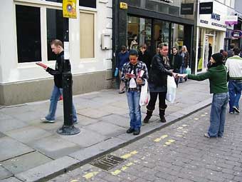 Handing out books on Bold Street in Liverpool on World Book Day.