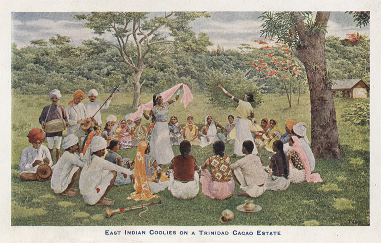 East Indians on a cacao estate in Trinidad. Frontispiece from The Food of the Gods by Brandon Head, 1903, 