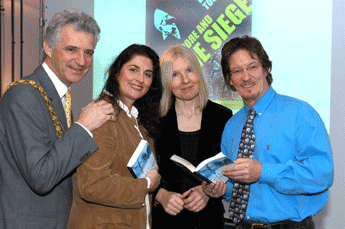 Cllr Simon Cook (Bristol Lord Mayor), Kim Hicks (reader at launch), Helen Dunmore and Mike Drew (reader at launch).